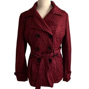 JouJou Houndstooth Sz Lg Coat Double‎ Breasted Lined Jacket Academia Career